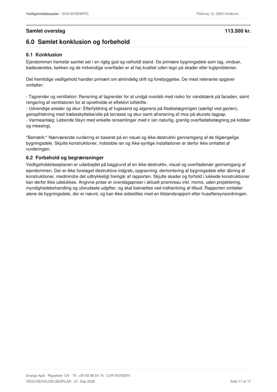 Eksempel på vedligeholdelsesplan, side 18 af 18